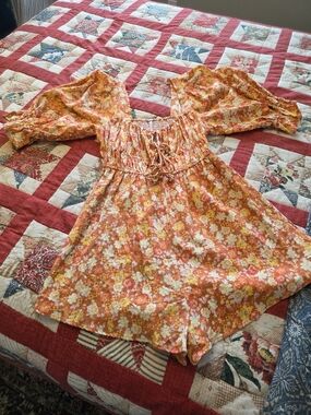 Free People Orange Floral Off-Shoulder Romper